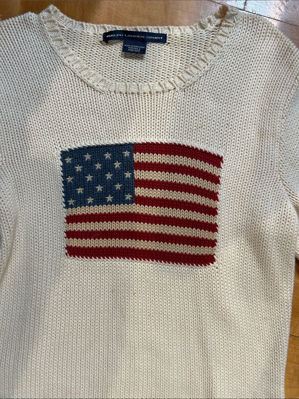 Ralph Lauren Cream Crewneck Sweater with American Flag - Picture 3 of 5